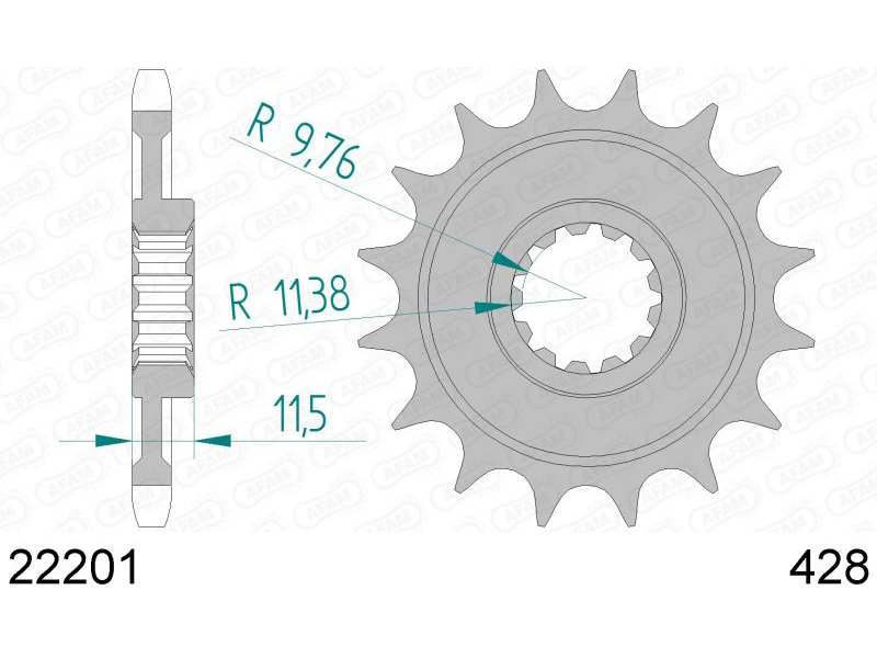 AFAM Kettenrad 10505698 Zuerst für Chain 428, Zahnnummer: 16
Zähnezahl: 16, Material: Stahl