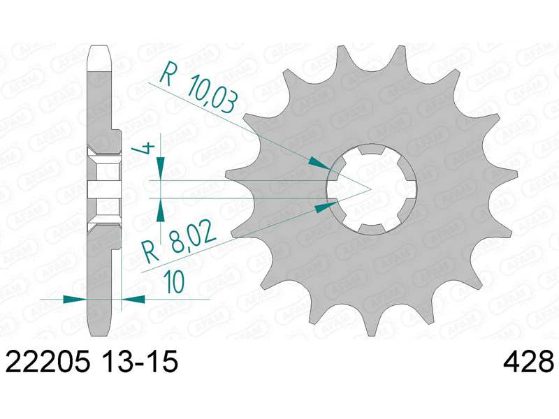 AFAM Kettenrad 10502264 Zuerst für Chain 428, Zahnnummer: 15
Zähnezahl: 15, Material: Stahl