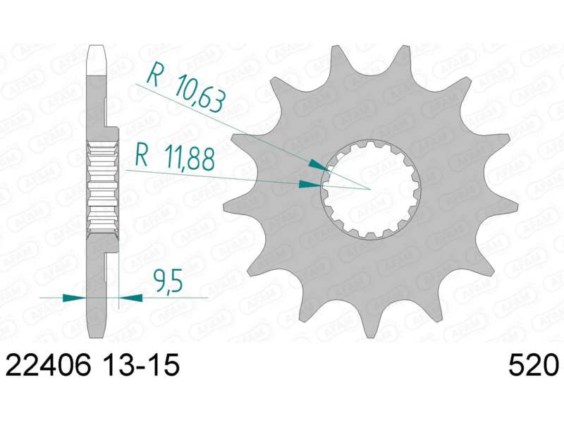 AFAM Kettenrad 10502313 Zuerst für Chain 520, Zahnnummer: 14