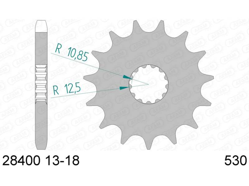 AFAM Kettenrad 10502498 Zuerst für Chain 530, Zahnnummer: 16
Zähnezahl: 16, Material: Stahl