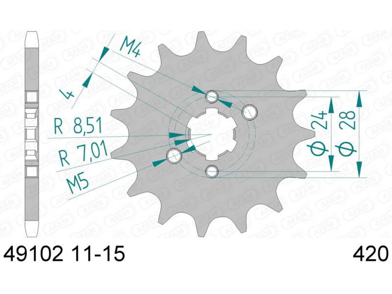 AFAM Kettenrad 10505708 Zuerst für Chain 420, Zahnnummer: 11
Zähnezahl: 11, Material: Stahl