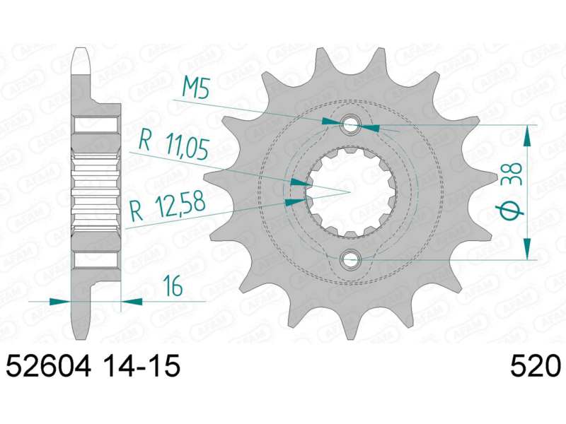 AFAM Kettenrad 10503204 Zuerst für Chain 520, Zahnnummer: 14