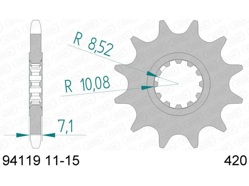 AFAM Kettenrad 10504093 Zuerst für Chain 420, Zahnnummer: 11
Zähnezahl: 11, Material: Stahl