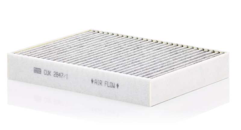 MANN-FILTER Innenraumluftfilter 10370757 Filterausführung: Aktivkohlefilter, Länge [mm]: 278, Breite [mm]: 219, Höhe [mm]: 41 
Filterausführung: Aktivkohlefilter, Hocheffizienz Version mit Aktivkohle (Art.-Nr.): FP 2847/1, EU-Produktsicherheitsverordnung (GPSR): IEC 60417-6183 mechanisches Fachwissen erforderlich, Einbauposition: unterhalb des Handschuhfaches, Einbauzeit [min]: 12, Länge [mm]: 278, Breite [mm]: 219, Höhe [mm]: 41