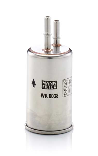 MANN-FILTER Kraftstofffilter 11024144 Filterausführung: Leitungsfilter, EU-Produktsicherheitsverordnung (GPSR): IEC 60417-6183 mechanisches Fachwissen erforderlich, Höhe [mm]: 95, Außendurchmesser [mm]: 55, Einlassdurchmesser [mm]: 8, Auslassdurchmesser [mm]: 8 1.