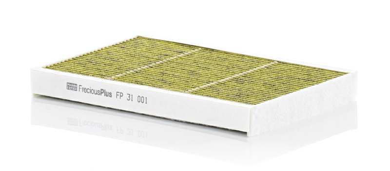 MANN-FILTER Innenraumluftfilter 10596260 Basisversion (Art.-Nr.): CU 31 001, Basisversion mit Aktivkohle (Art.-Nr.): CUK 31 001, EU-Produktsicherheitsverordnung (GPSR): IEC 60417-6183 mechanisches Fachwissen erforderlich, Filterausführung: Aktivkohlefilter mit Polyphenol, mit antibakterieller Wirkung, Feinstaubfilter (PM 2.5), mit fungizider Wirkung, Aktivkohlefilter, Länge [mm]: 302, Breite [mm]: 203, Höhe [mm]: 32