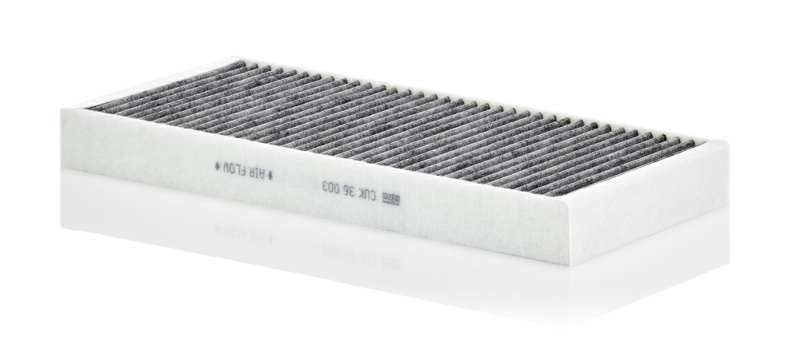 MANN-FILTER Innenraumluftfilter 11129468 Filterausführung: Aktivkohlefilter, Basisversion (Art.-Nr.): CU 36 003, EU-Produktsicherheitsverordnung (GPSR): IEC 60417-6183 mechanisches Fachwissen erforderlich, Länge [mm]: 357, Breite [mm]: 162, Höhe [mm]: 36 1.