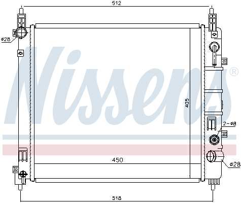 NISSENS Radiator 10400201 Core Length [mm]: 450, Core Width [mm]: 405, Core Depth [mm]: 16, Cooling fins material: Aluminium, Water Tank Material (radiator): Plastic, Radiator type: Brazed cooling fins