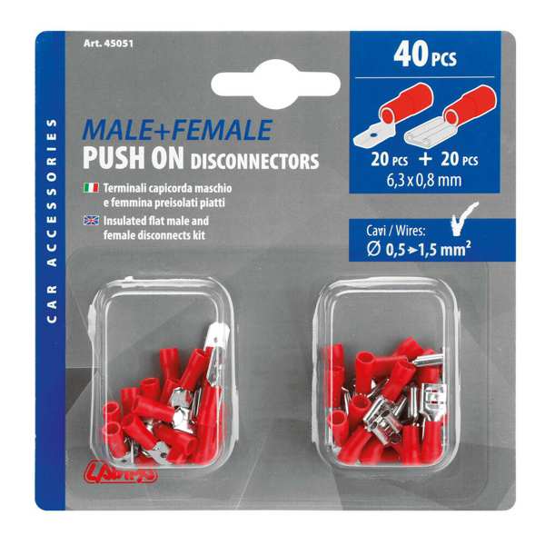 LAMPA Leitungsverbinder 579055 40 PCs/Pack, d: 6,3 x 0,8 mm, roter Folie (DAD) 20 Stücke + roter Folie (Mutter) 20 Teile für Kabel 0,5-1,5 mm2 1.