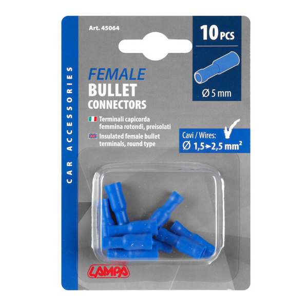 LAMPA Leitungsverbinder 579067 10 PCs/Pack, D: 5 mm, für 1,5-2,5 mm2 Kabel mit blauem Kunststoff-Isolationsrundanschluss 1.