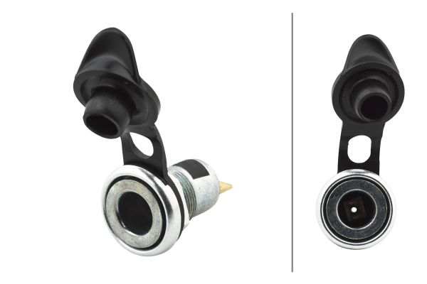 HELLA Steckdose 398133/2 Ergänzungsartikel/Ergänzende Info 2: mit Deckel, Belastbarkeit bei 24V: 8A, Pol-Anzahl: 1, Steckerausführung: Flachstecker 
Anzahl der Steckkontakte: 1, Spannung von [V]: 12, Spannung bis [V]: 24, DIN/ISO: 4165, Stromstärke [A]: 8, Einbaudurchmesser [mm]: 18,5, Länge [mm]: 48, Innendurchmesser [mm]: 12, Steckbreite [mm]: 6,3, Material: Aluminium, Montageart: Flachsteckanschluss, Ergänzungsartikel/Ergänzende Info 2: mit Deckel, Steckerausführung: Flachstecker, Montage/Demontage durch Fachpersona