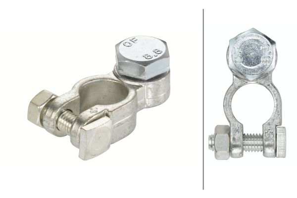 HELLA Batteriepolklemme 397060/2 Batterieklemmenausführung: für Pluspol, Ergänzungsartikel/Ergänzende Info 2: mit Bolzen, Querschnitt [mm2] von: 50, Querschnitt [mm2] bis: 120, Ausstattungsvariante: M 12 x 1,75, Durchmesser [mm]: 17,5 
Gewindemaß: M12, Batteriepoldurchmesser [mm]: 17,5, Spannung von [V]: 12, Spannung bis [V]: 24, Material: Messing, Oberfläche: verzinnt, Farbe: grau, Anschluss/Klemme: mit einseitig montierbarer Polschraube, Batterieklemmenausführung: für Pluspol, Pressteil, Querschnitt [mm2] von: 50, Querschnit