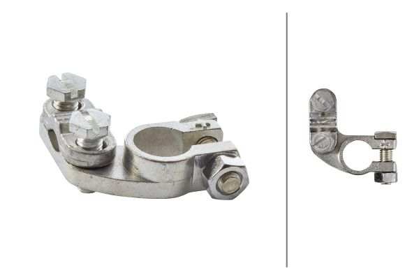 HELLA Batteriepolklemme 397055/2 Batteriepoldurchmesser [mm]: 17,5, Spannung von [V]: 12, Spannung bis [V]: 24, Material: Messing, Oberfläche: verzinnt, Farbe: grau, ähnlich DIN-Normen (Batteriepolklemmen): DIN 72332-1 (Lötklemmen), Anschluss/Klemme: mit einseitig montierbarer Polschraube, Batterieklemmenausführung: für Pluspol, Gussteil, Querschnitt [mm2] von: 50, Querschnitt [mm2] bis: 120, Form: E-Form, Einbauposition: links, Montage/Demontage durch Fachpersonal erforderlich!: