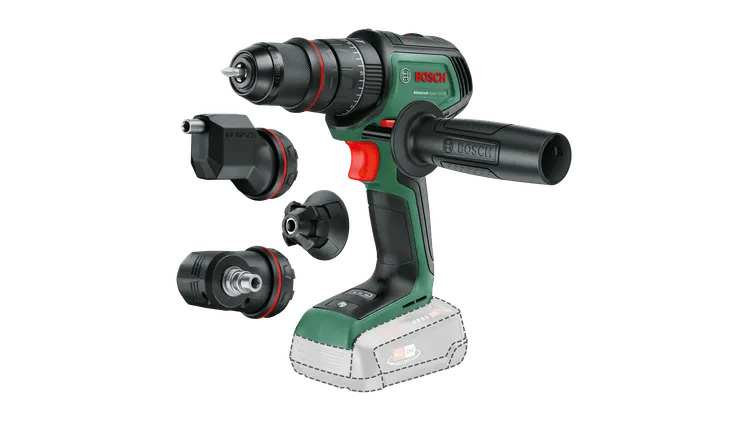 BOSCH Akkuschlagbohrmaschine 11539461 Adv.Impact 18V-80 (ohne Akku und Ladegerät), 13mm Schnellspannfutter, Eckadapter, Exzenteradapter, Metallfutter, Akkuspannung: 18V, max. Drehmoment: 82Nm, 0-500/1950 U/min, Schlagzahl: 29250 Hübe/Minute, Gewicht 0,9 kg, max. Lochdurchmesser in Ziegel: 13 mm, in Stahl: 13 mm, in Holz: 40 mm 1.