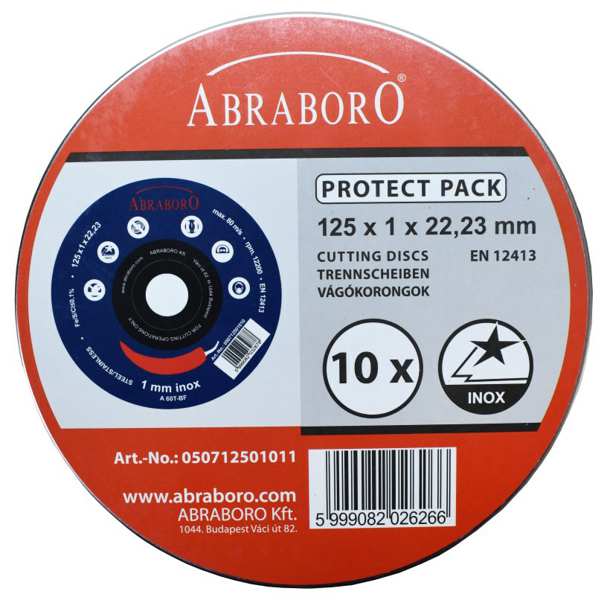 ABRABORO Schneidscheibe 11580913 Chili Inox Blue Trennscheibe, 10er Pack, 125 x 1‚0 x 22‚23 Protect Pack