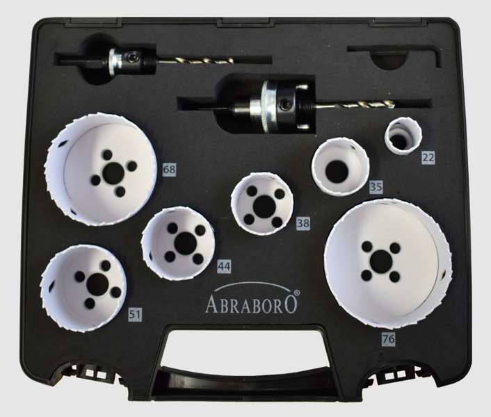 ABRABORO Rundschreiben 11580454 HSS-CO (Spezial-Schnellarbeitsstahl mit 8 % Kobaltlegierung) Rundfräser-Satz, 10-teilig, 22-76 mm / Adapter / Sechskantschlüssel