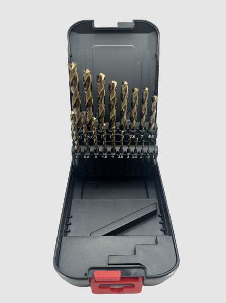 ABRABORO Bohrer-Set 11580323 Bohrerschaft-Set HSS-CO aus Hochleistungs-Schnellarbeitsstahl mit 5 % Kobalt, 19-teilig, in Kunststoffbox (D 1,0 - 10,0 mm x 0,5 mm)