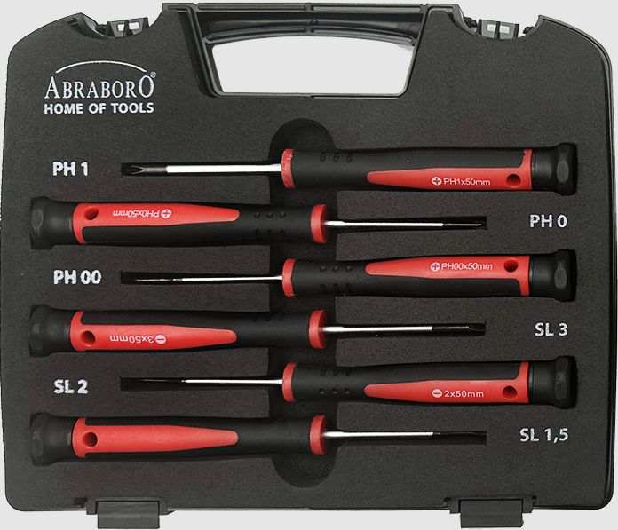 ABRABORO Schraubendreher Satz 11580749 Mechaniker-Schraubendreher-Satz, 6-teilig, SL1,5, SL2, SL3 x 50 mm, PH00, PH0, PH1 x 50 mm