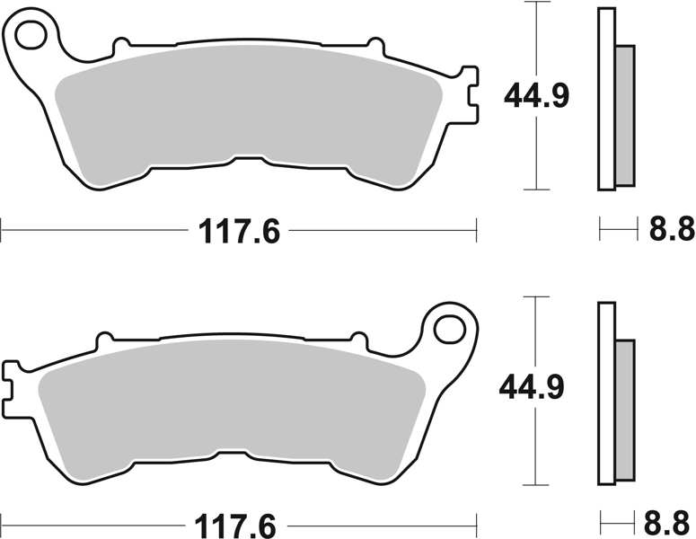 BREMBO Brake pad for motorcycle 674246 SA, SINTERED, Road, first, set, for a brake disc!
Thickness [mm]: 8,8, Height [mm]: 44,9, Colour: red