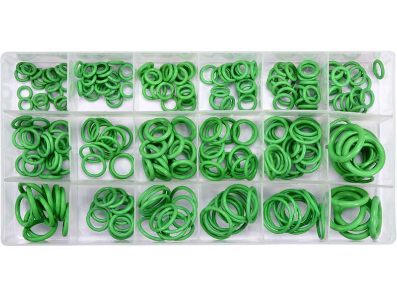 YATO Dichtungssatz, Kompressor 11647410 O-Ring-Set für 270 Stück Klimaanlage. Größen: Zoll- und Metrikgrößen-Mischung. Material: HNBR-Gummi. Anwendung: zum Abdichten von Öl- und Chemikalienbeständigkeiten von Klimaanlagen. Lagerung: Plastikkassette mit Fach. 1.